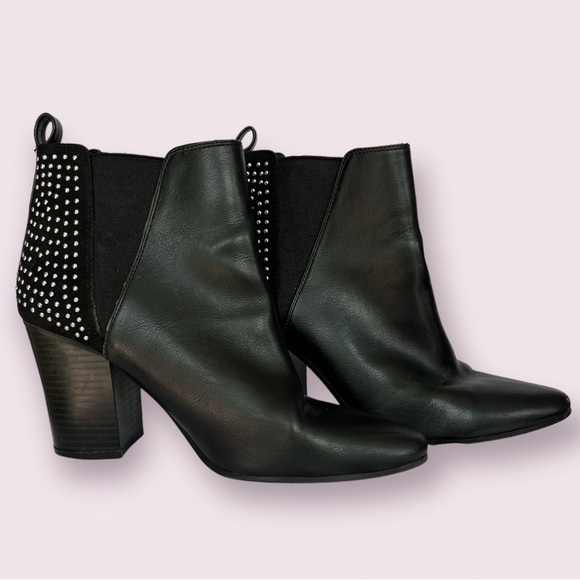 Black Faux Leather Studded Ankle Booties - Picture 1 of 10
